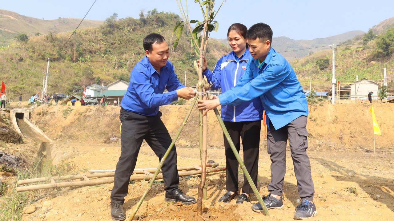 Đoàn viên thanh niên tích cực trồng cây tạo cảnh quan môi trường xanh – sạch – đẹp.